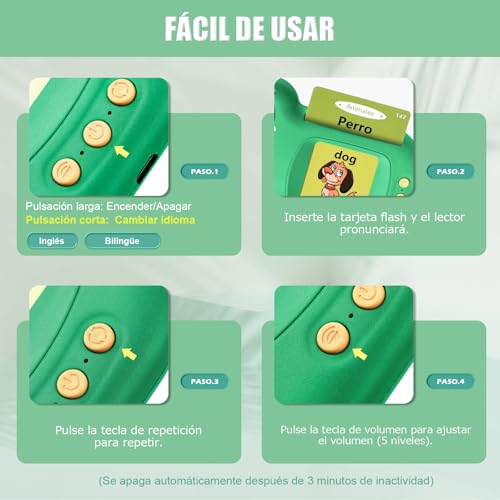 Detalle 2 de Tarjetas Flash Parlantes Español Visator – Juguete educativo Montessori para 3+ años (Verde)