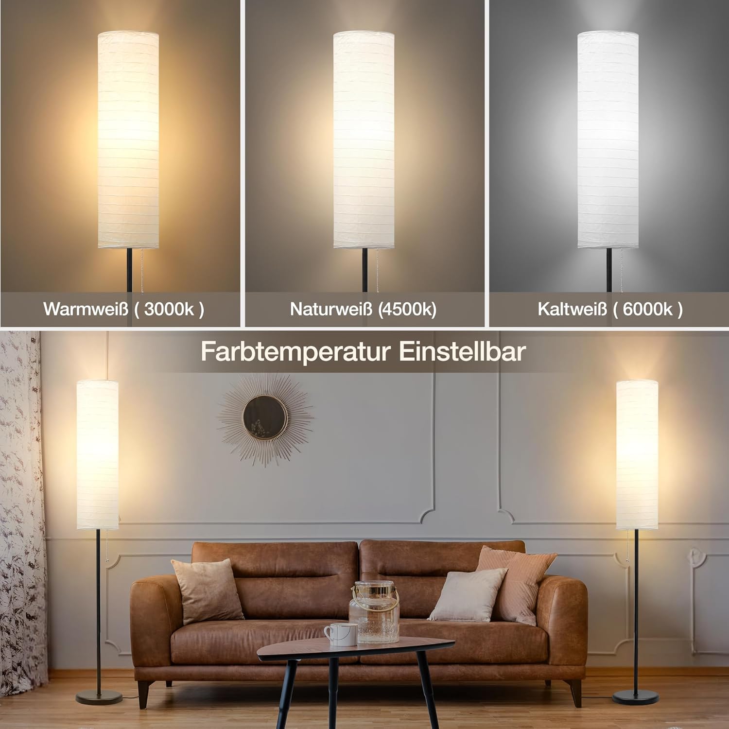 Thumbnail 3 de GyroVu Stehlampe 65" mit Papierlampenschirm und 3 Farbtemperaturen