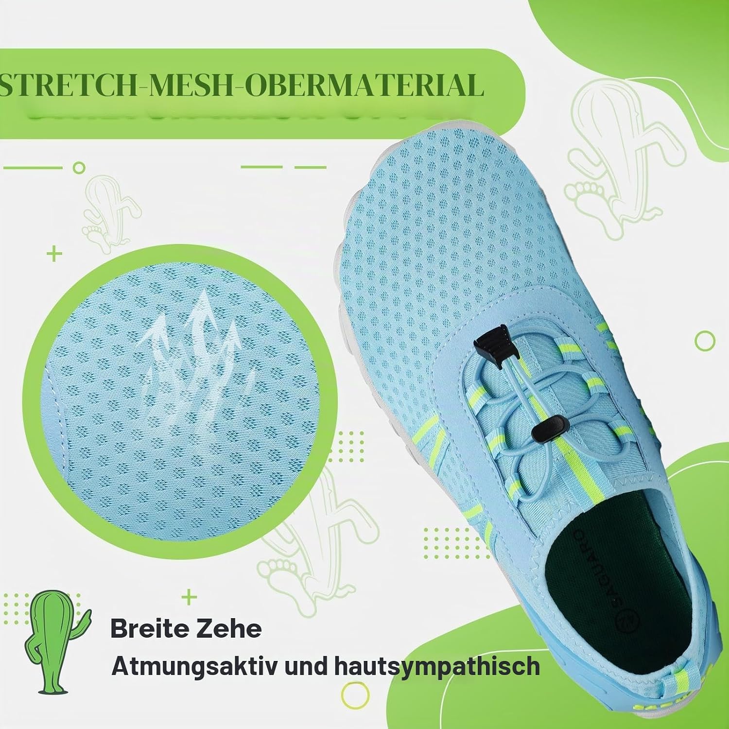 Detalle de SAGUARO Unisex Barfuß Badeschuhe – rutschfest, schnelltrocknend, mit Drainagelöchern (Gr. 36–48)