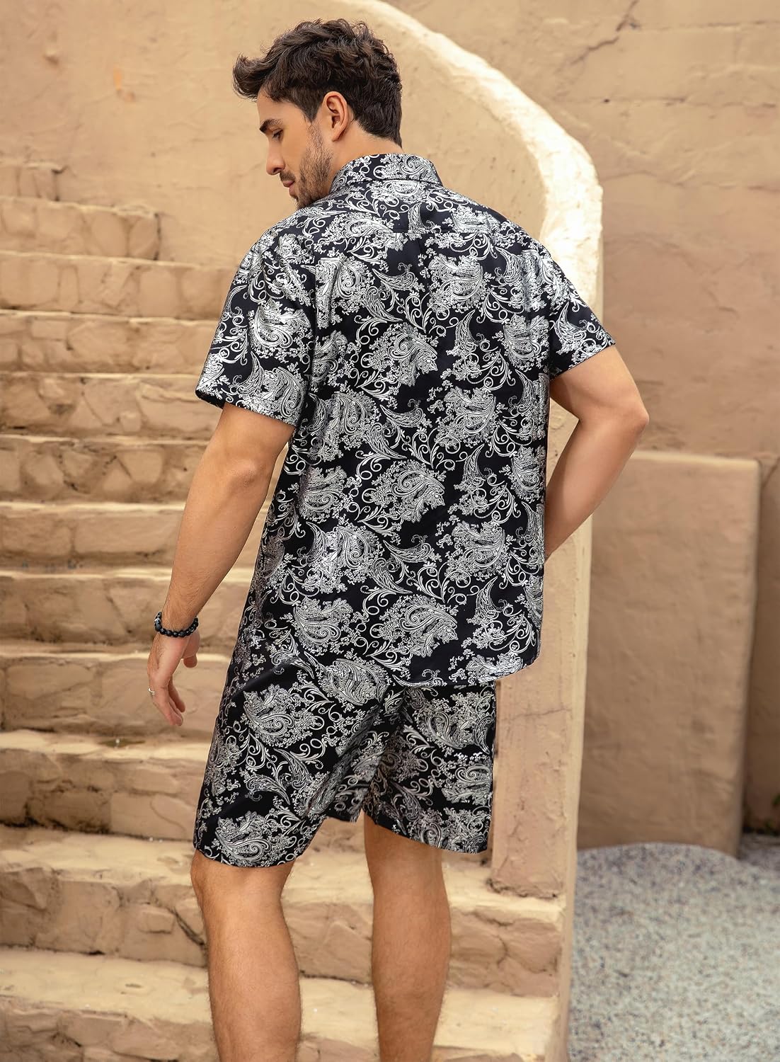 Thumbnail 6 de Allthemen Men’s Jacquard Shirt and Short Set – 2 Piece Short Sleeve Paisley