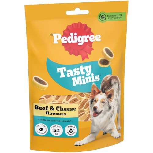 Detalle de Pedigree Tasty Minis Adult Dog Treats Cheese & Beef Nibbles 140g – Pack of 8