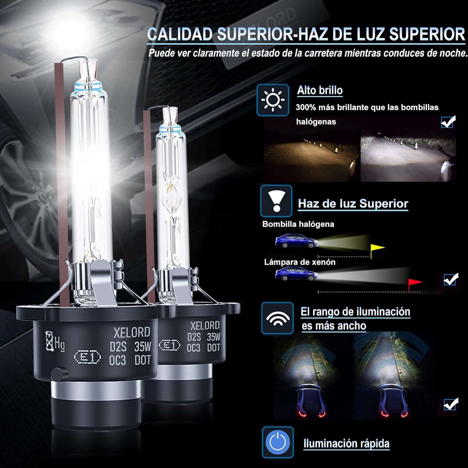 Thumbnail 2 de XELORD D2S 6000K Xenon 35W lampada HID bianco (confezione da 2)