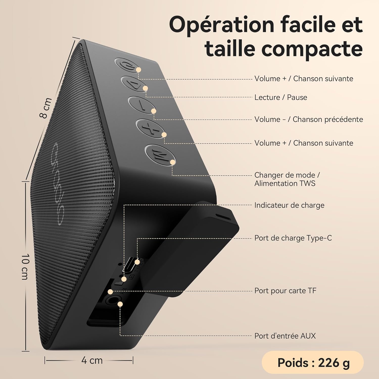 Thumbnail 3 de Oraolo mini Bluetooth Speaker (IPX7) with Bluetooth 5.4, TWS pairing, AUX & TF card