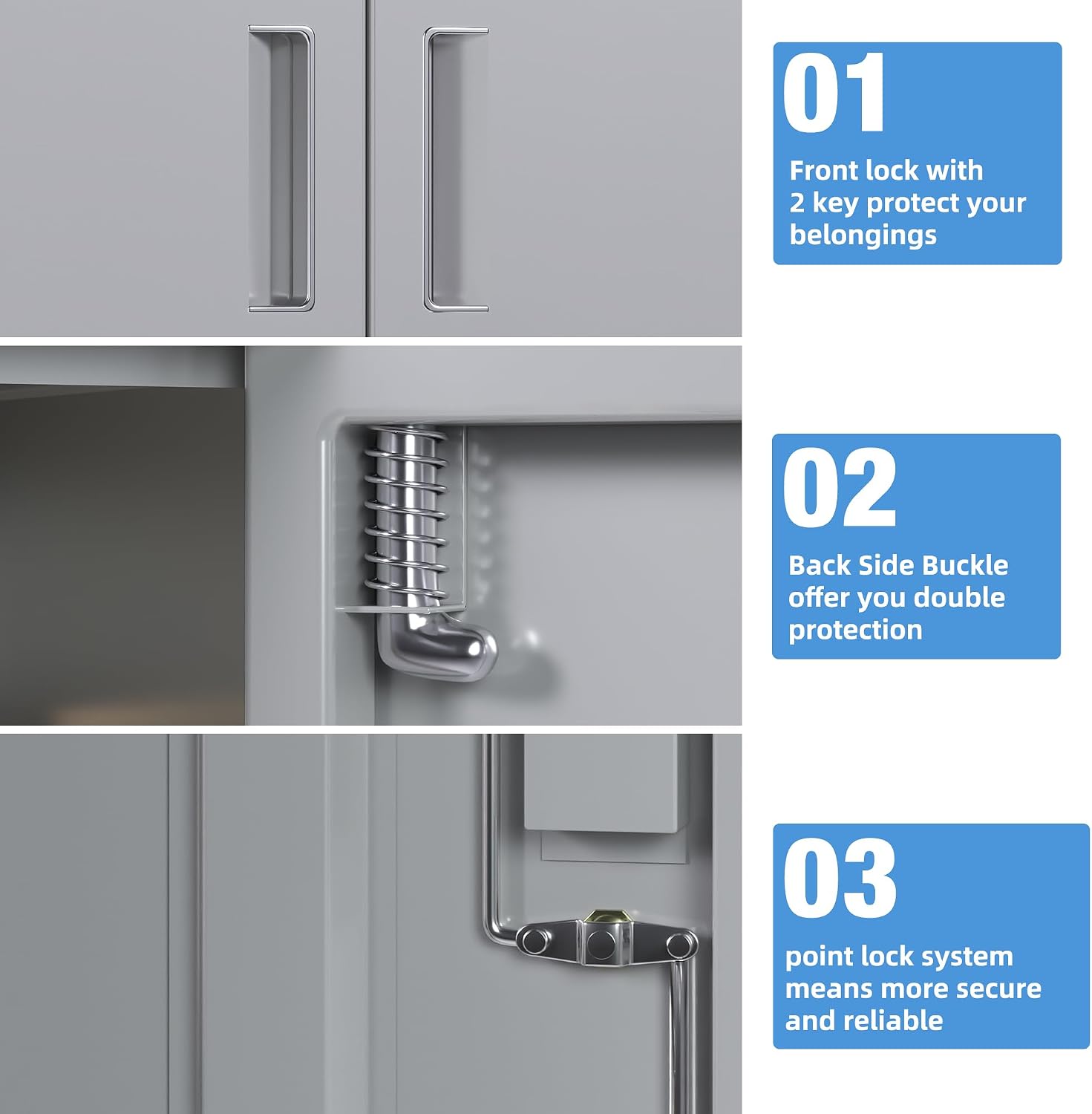 Detalle de SUPEER Metal Storage Cabinet with 2 Doors and 3 Adjustable Shelves (140 x 80 x 40 cm) in Grey