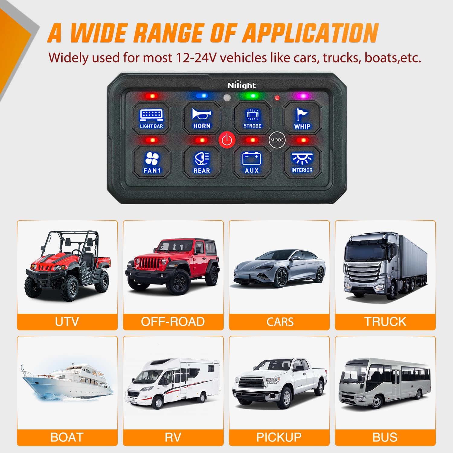Detalle 2 de Nilight 8 Gang Switch Panel 12V for Trucks