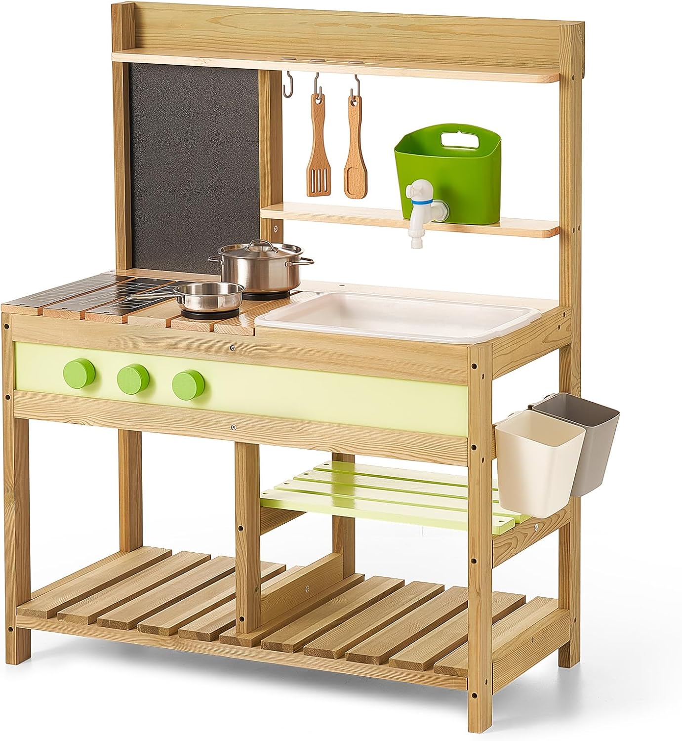 Detalle de Outdoor-Matschküche aus Holz für Kinder
