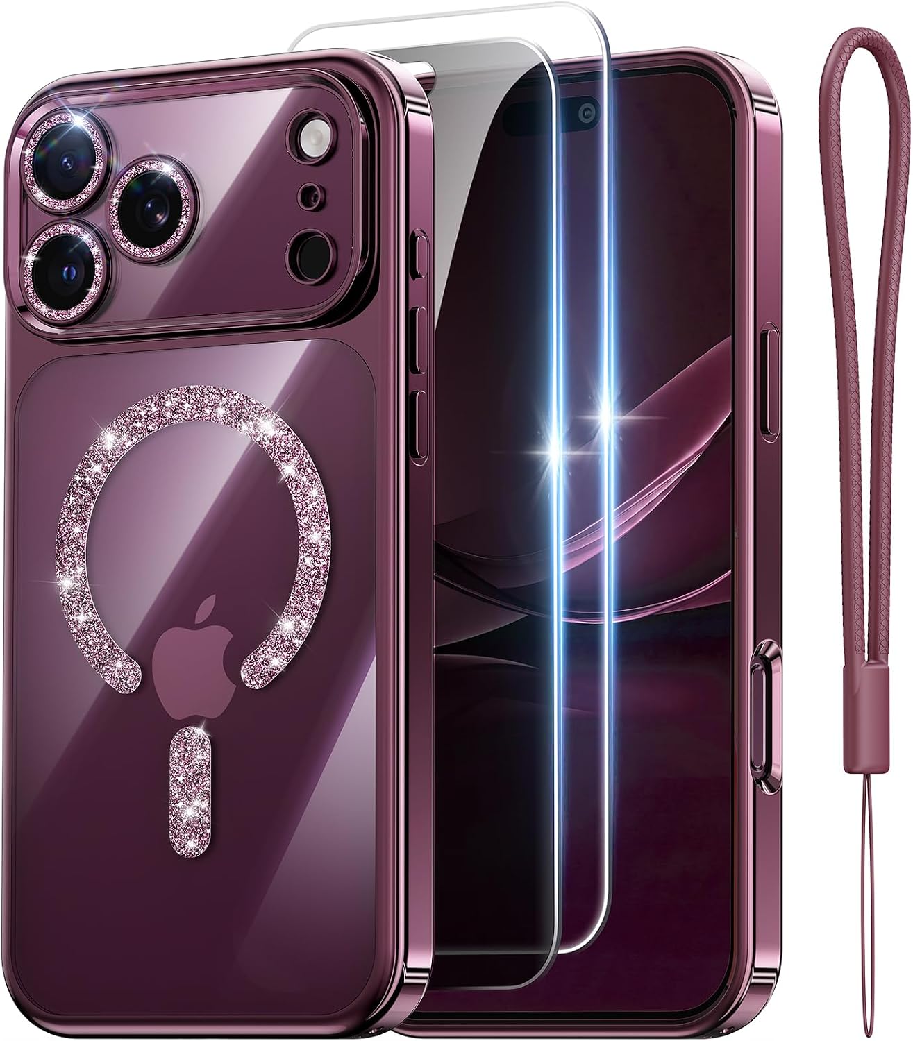 Detalle de Meifigno iPhone 18 Pro Max Case, Burgundy, MagSafe-Compatible with Clear Back