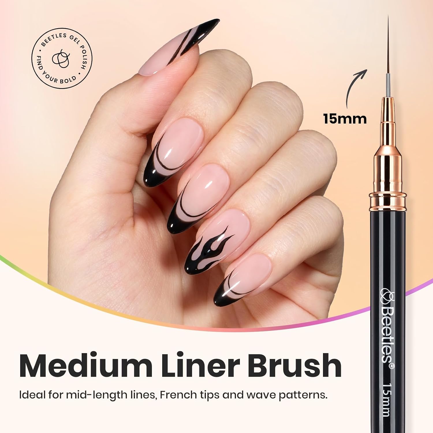 Detalle 2 de Beetles Liner Brushes for Nails (5pcs) — Metallic Nail Art Liner Pens, 5 Lengths for Fine Lines