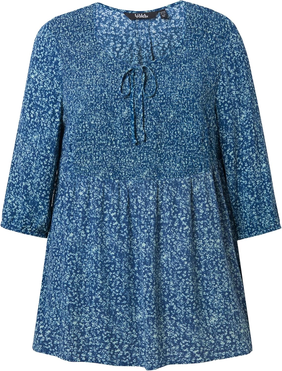 Detalle de Ulla Popken Smokbluse für Damen in großen Größen – Punkte, A-Linie, Rundhals, 3/4-Arm (830258)