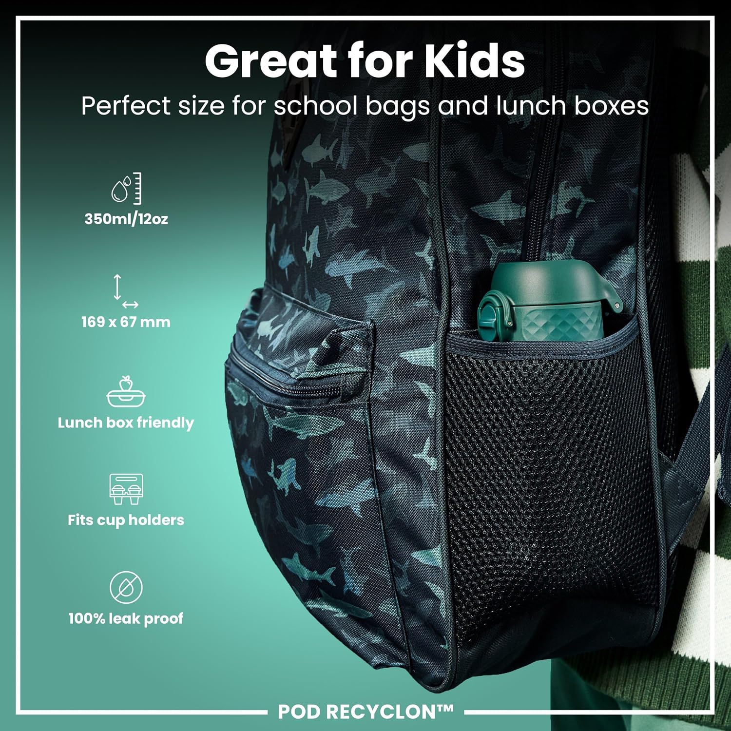 Detalle 2 de Ion8 Kids Water Bottle 350 ml – Leak Proof, Easy Open Flip Lid & Carbon Neutral