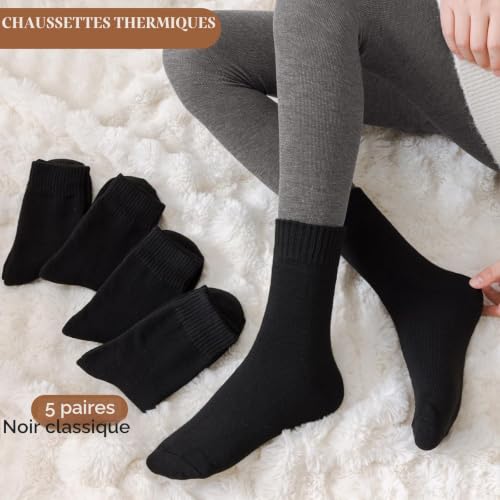 Detalle 2 de Hocerlu Chaussettes thermiques femme, 5 paires noires en mélange de laine