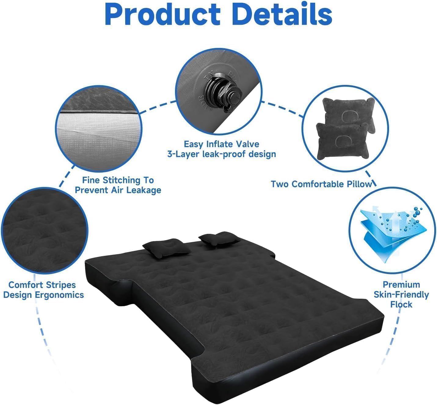 Detalle 2 de Umbrauto AIR-PICKUP-BKB-6065 Truck Bed Air Mattress, 6–6.5-ft Fit, Wave Design
