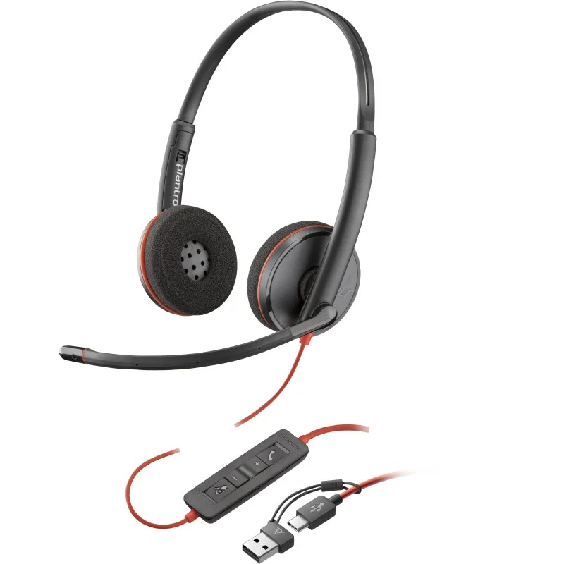Detalle de Poly Blackwire 3220 Auriculares estéreo USB-C con adaptador