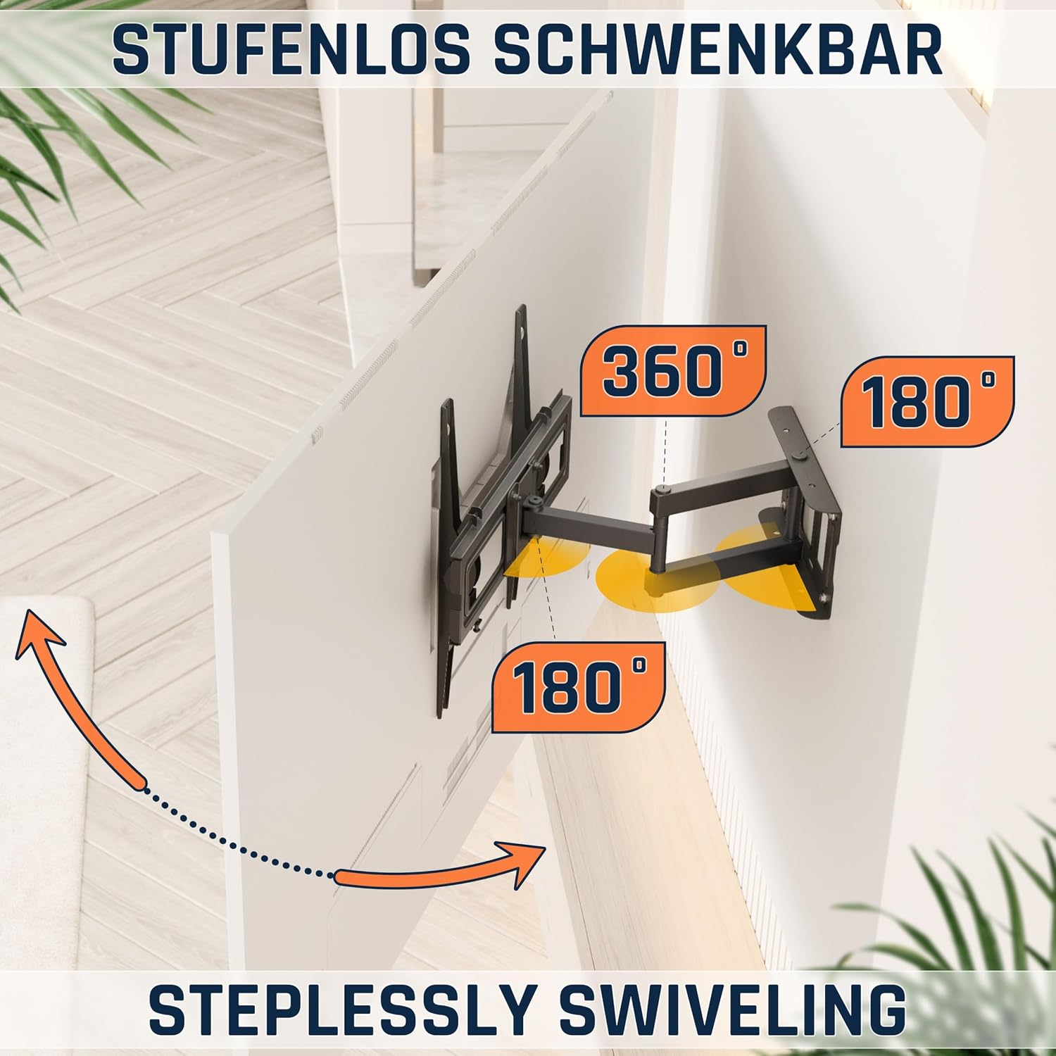 Detalle de Support mural TV RICOO S6144 – 40–65'', VESA 200x200 à 400x400, orientable et inclinable