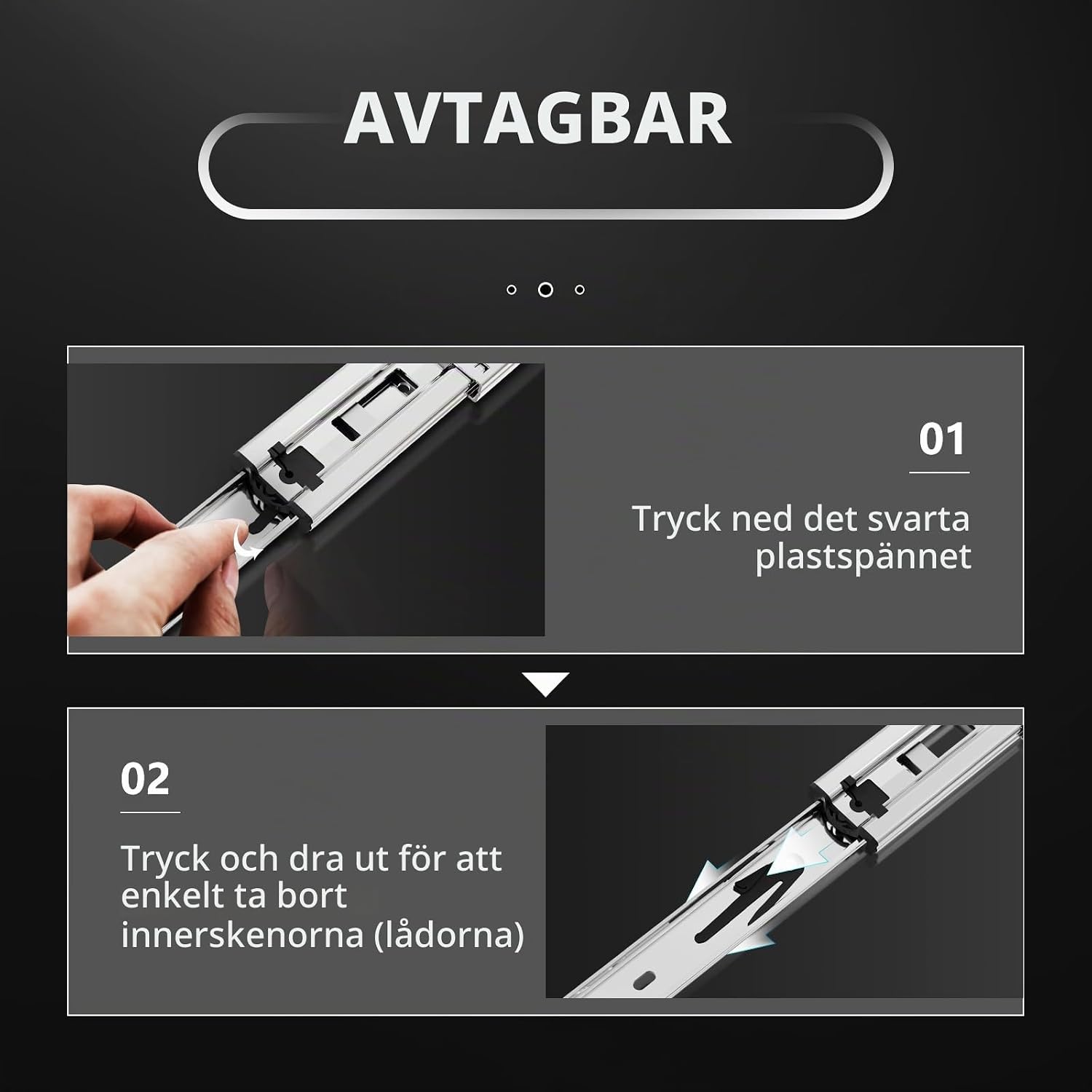Detalle 2 de AOLISHENG 450 mm lådskenor med fullt utdrag, sidomontering och 45 kg kapacitet