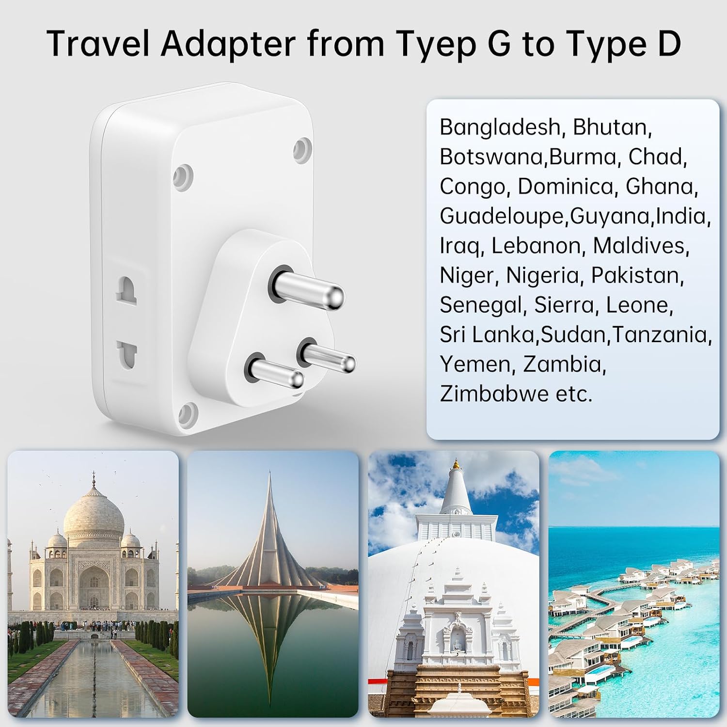 Thumbnail 6 de AODENG UK to India Plug Adapter with 3 USB Ports (Type D) and Grounded Design