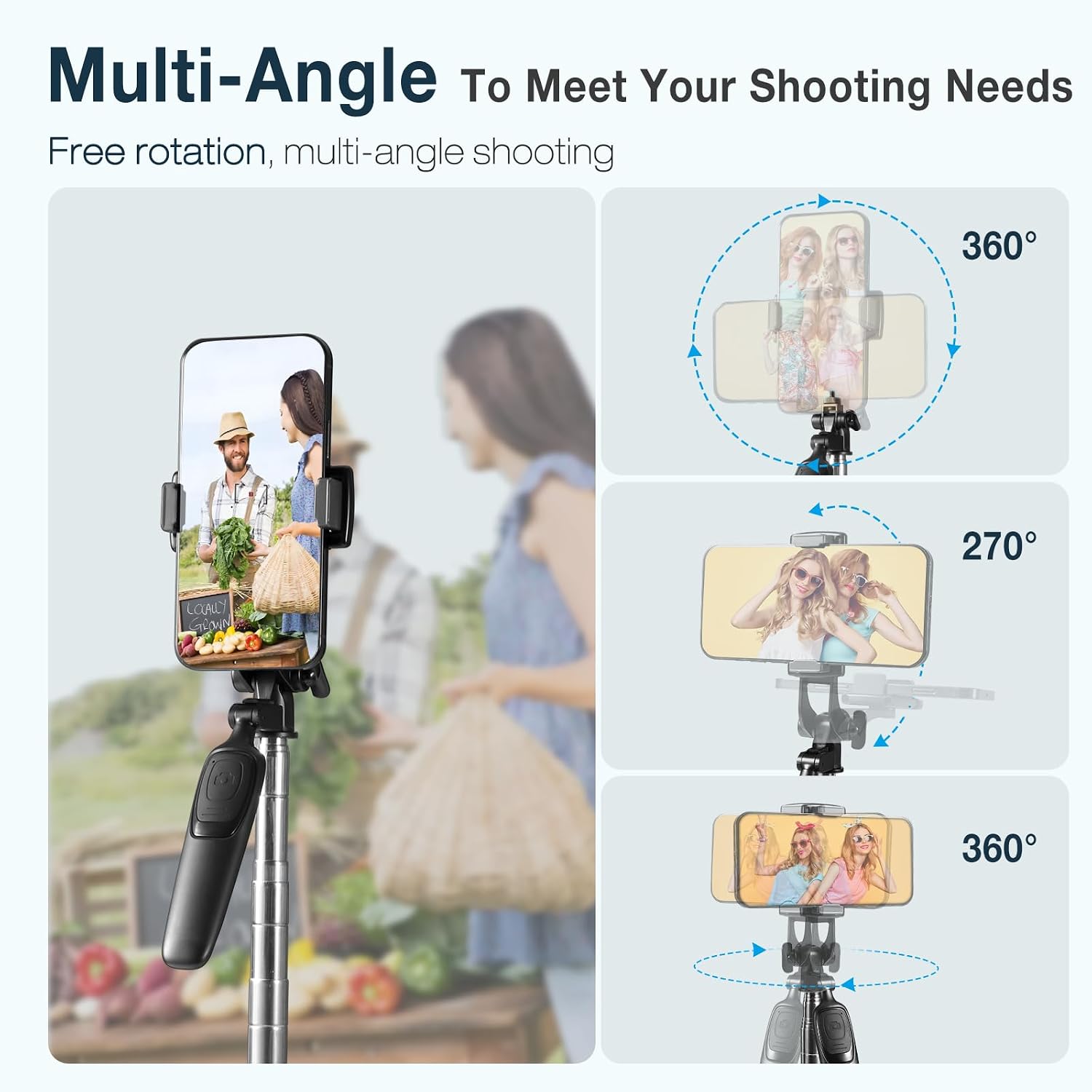 Detalle de Vinabo Perche à Selfie Bluetooth 3 en 1 – Trépied Smartphone extensible jusqu’à 160 cm avec télécommande et rotation 360°