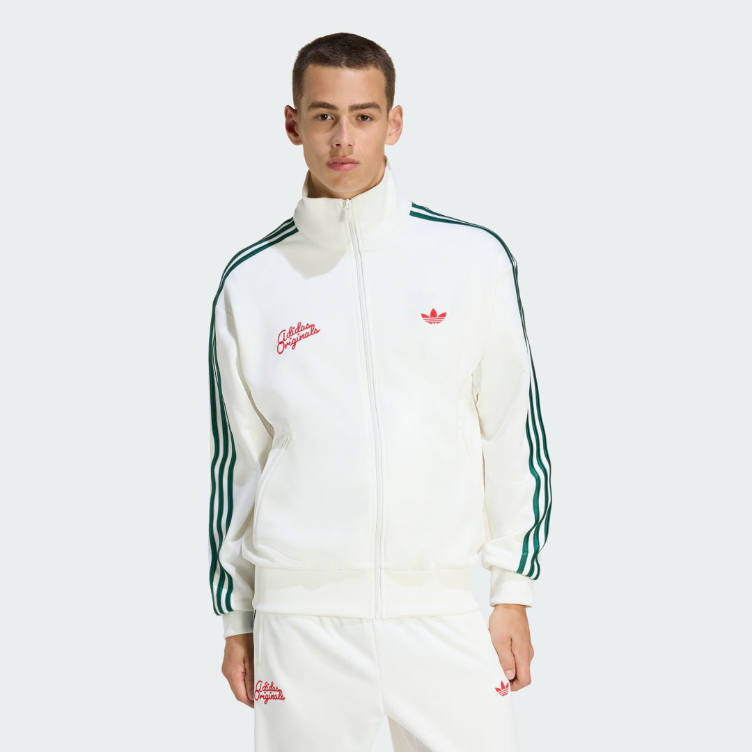 Detalle de Chaqueta deportiva Adidas Firebird Roses – blanco, para entrenamiento y estilo casual