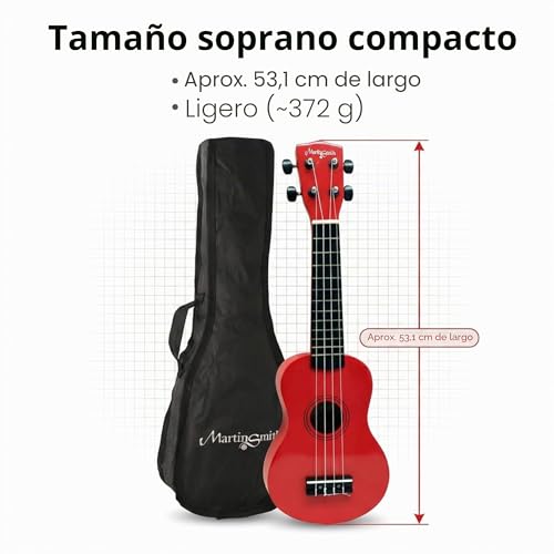 Detalle de Martin Smith UK212-RD Ukulele Soprano de 21" con Bolsa (Rojo) – ideal para principiantes