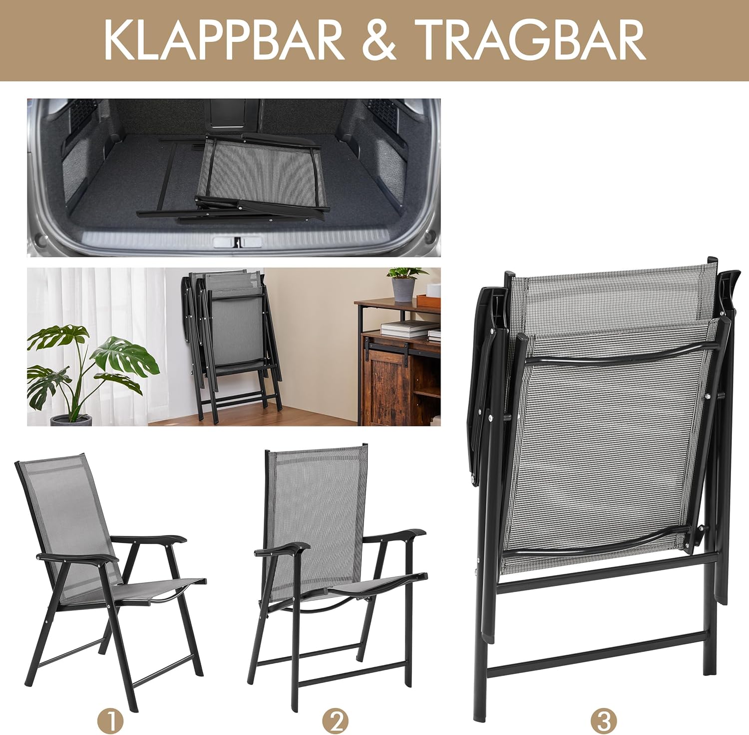 Thumbnail 5 de Yaheetech 2er Set Gartenstühle – Hochlehner Klappstühle, wetterfest, Grau
