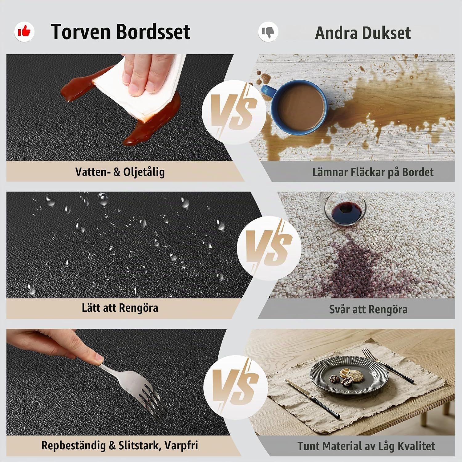 Detalle 2 de KUOGAS bordstabletter i konstläder, 12 delar, vändbara och gråsvarta