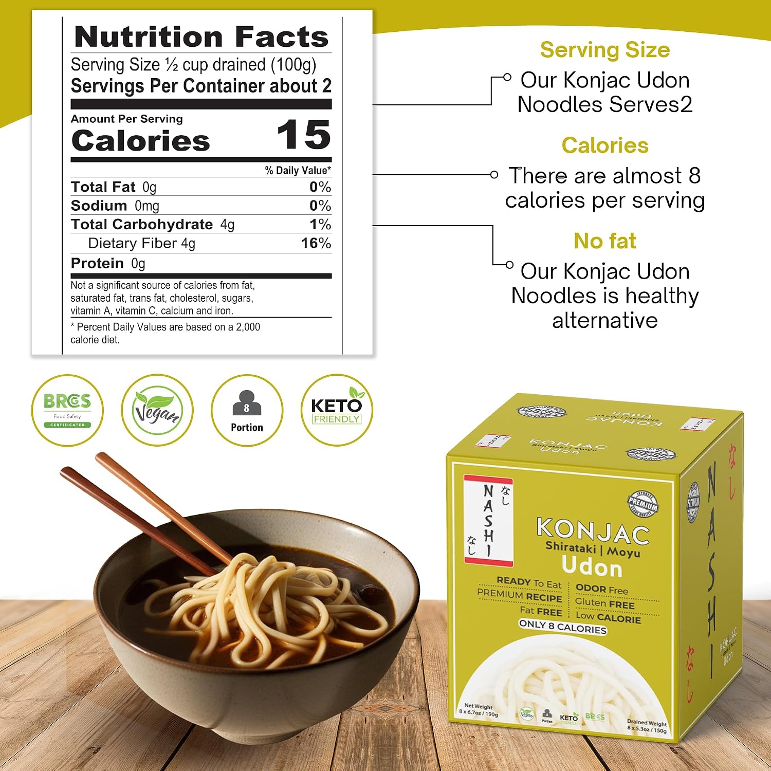 Thumbnail 1 de Nashi Shirataki Konjac Udon Noodles (8×190g) – Senza Odore, Basso Contenuto Calorico, Kosher Keto Friendly