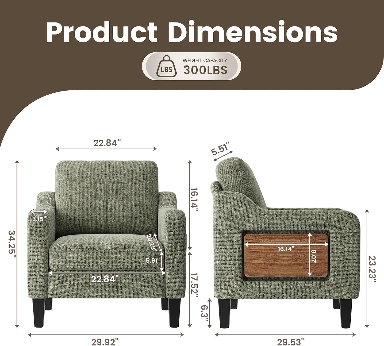 Detalle 2 de COLAMY ACW08 Green Accent Chair with Foldable Side Table and Storage