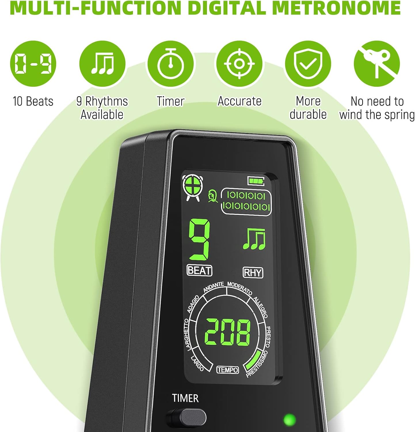 Detalle 2 de LEKATO Digital Metronome 40‑208 bpm 🎵