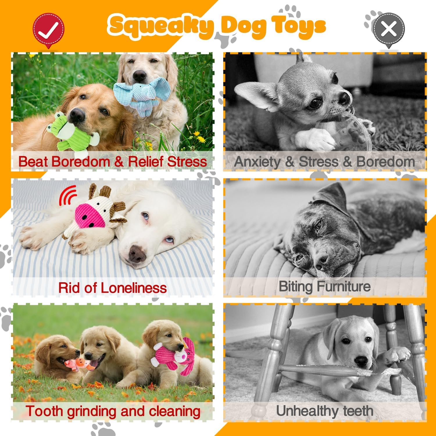 Detalle de MRSOHRET 5 pcs dog toys Plush Squeaky Dog Toys, 5-Pack with Reinforced Seams