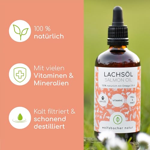 Detalle de Wolfsbacher Lachsöl für Katzen mit Omega-3 & Omega-6 – 100 ml