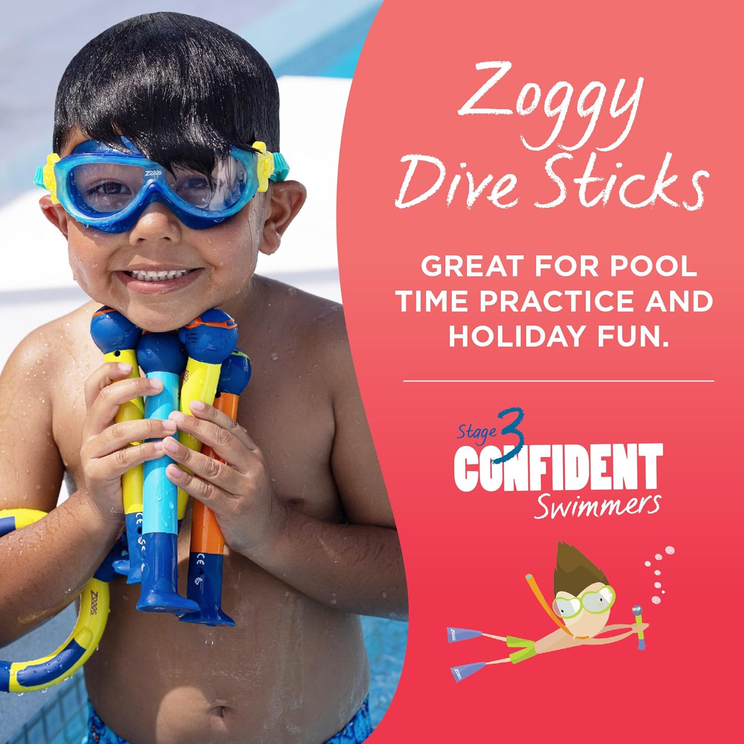 Thumbnail 4 de Zoggs Dive Sticks: 3-Pack Kids Pool Toys in Blue, Lime & Orange