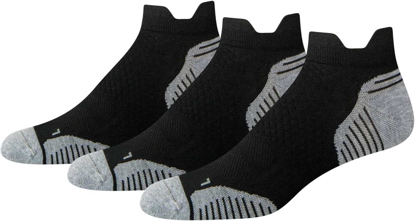 Detalle de Herren sportliche Funktions-Laufsocken von Amazon Essentials (gepolstert, mit Fußgewölbeunterstützung) – 3 Paare