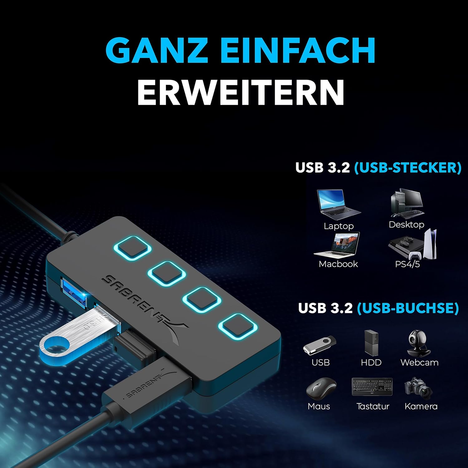 Detalle 2 de SABRENT HB-UM43 USB Hub 5 Gbps