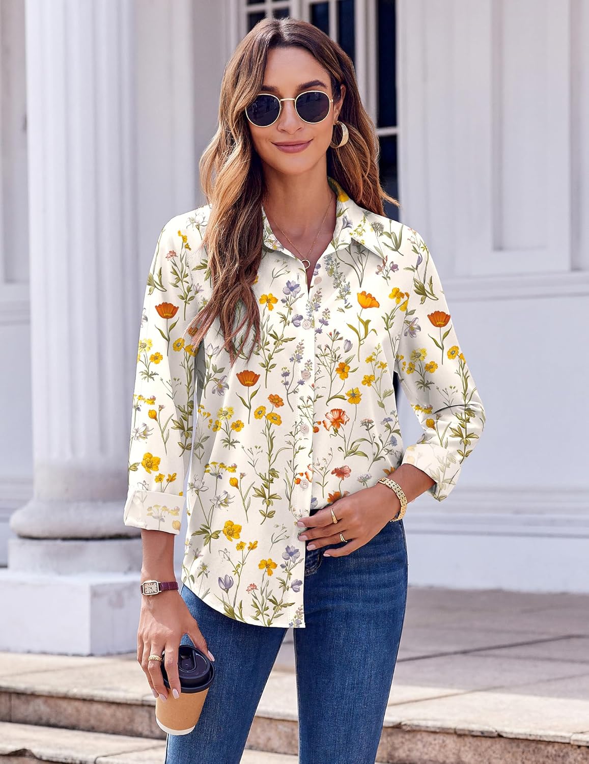 Thumbnail 3 de Zeagoo Women's Dressy Floral Button-Down Shirt: Long Sleeve Blouse for Work & Casual