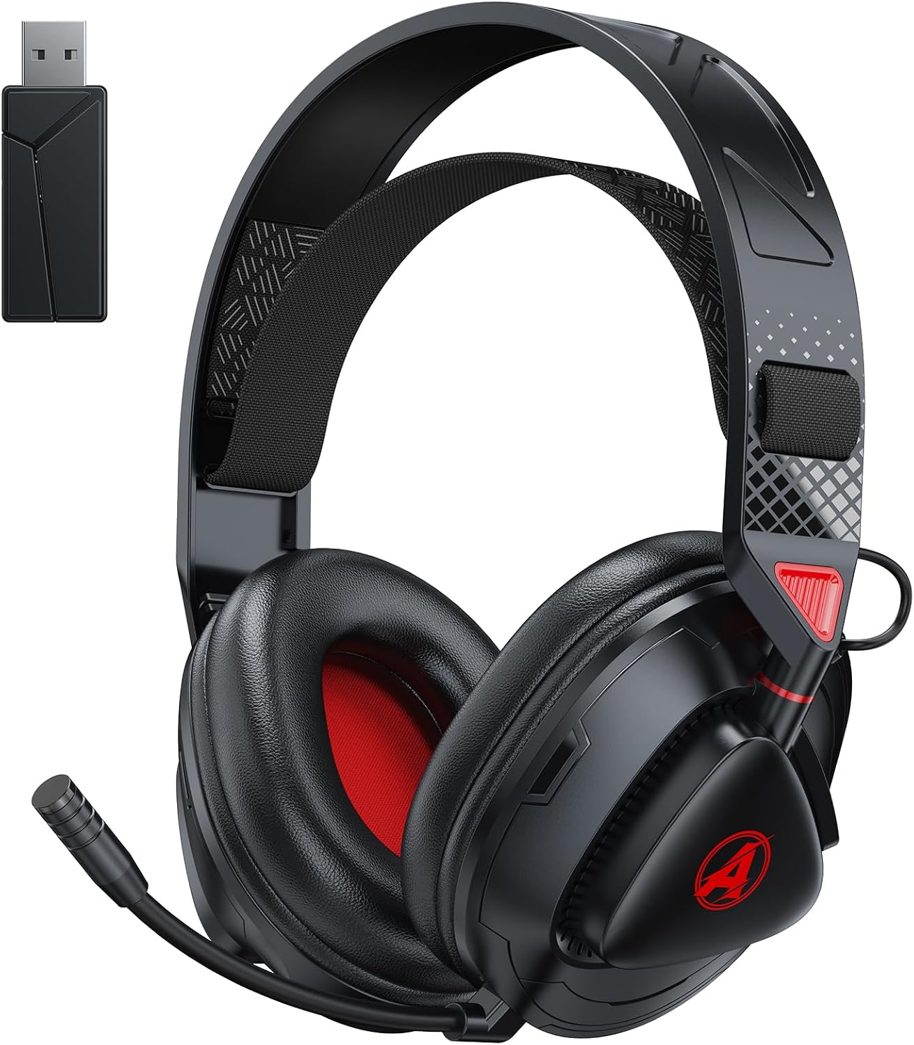 Detalle de Awinnasey PH3 Kabelloses Gaming Headset – 50 Stunden Akku, 3D Surround-Sound, PS5/PS4/PC, RGB, Hellrot