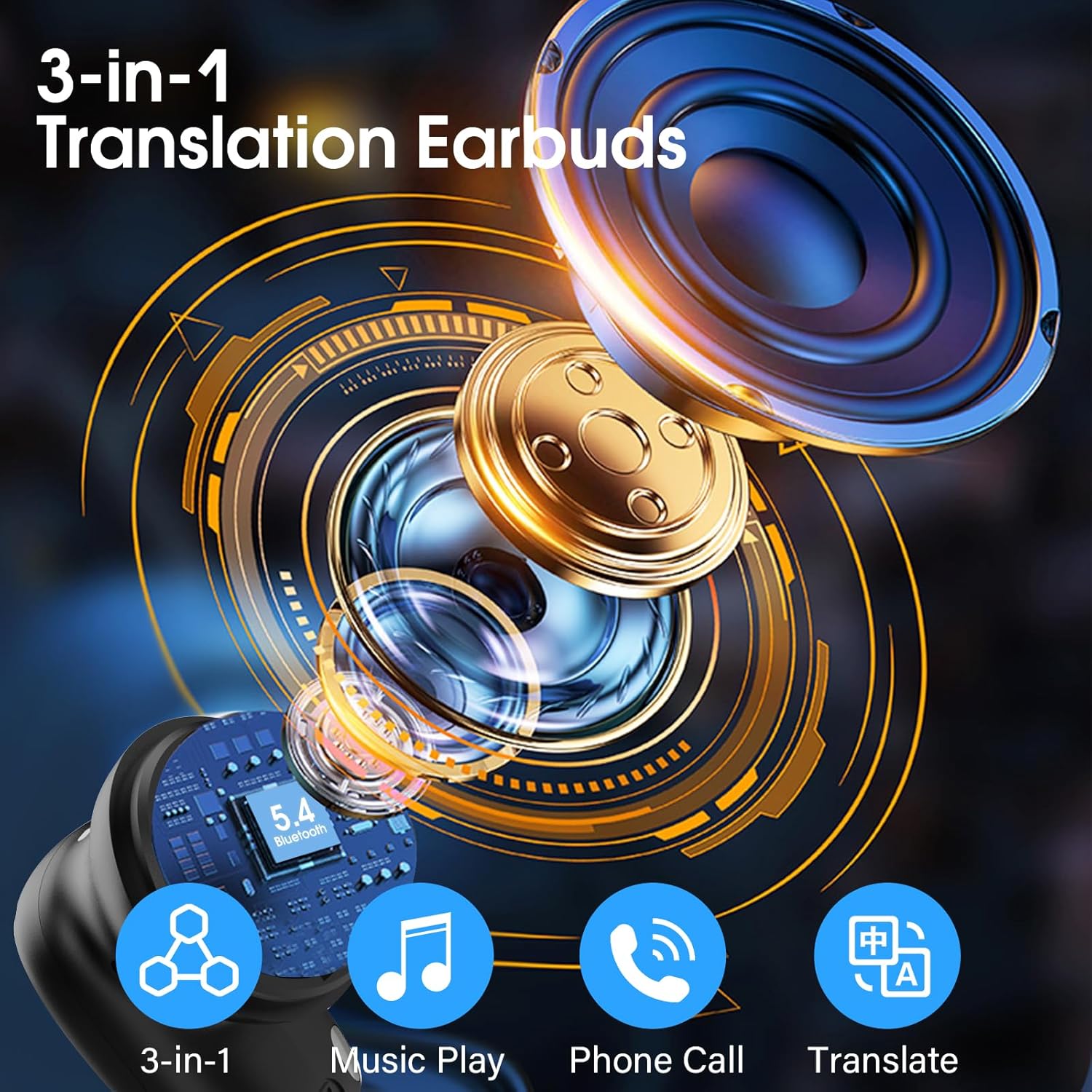 Detalle 2 de AI Cuffie Traduzione: cuffie Bluetooth 5.4 3-in-1 con traduzione in tempo reale e audio HD