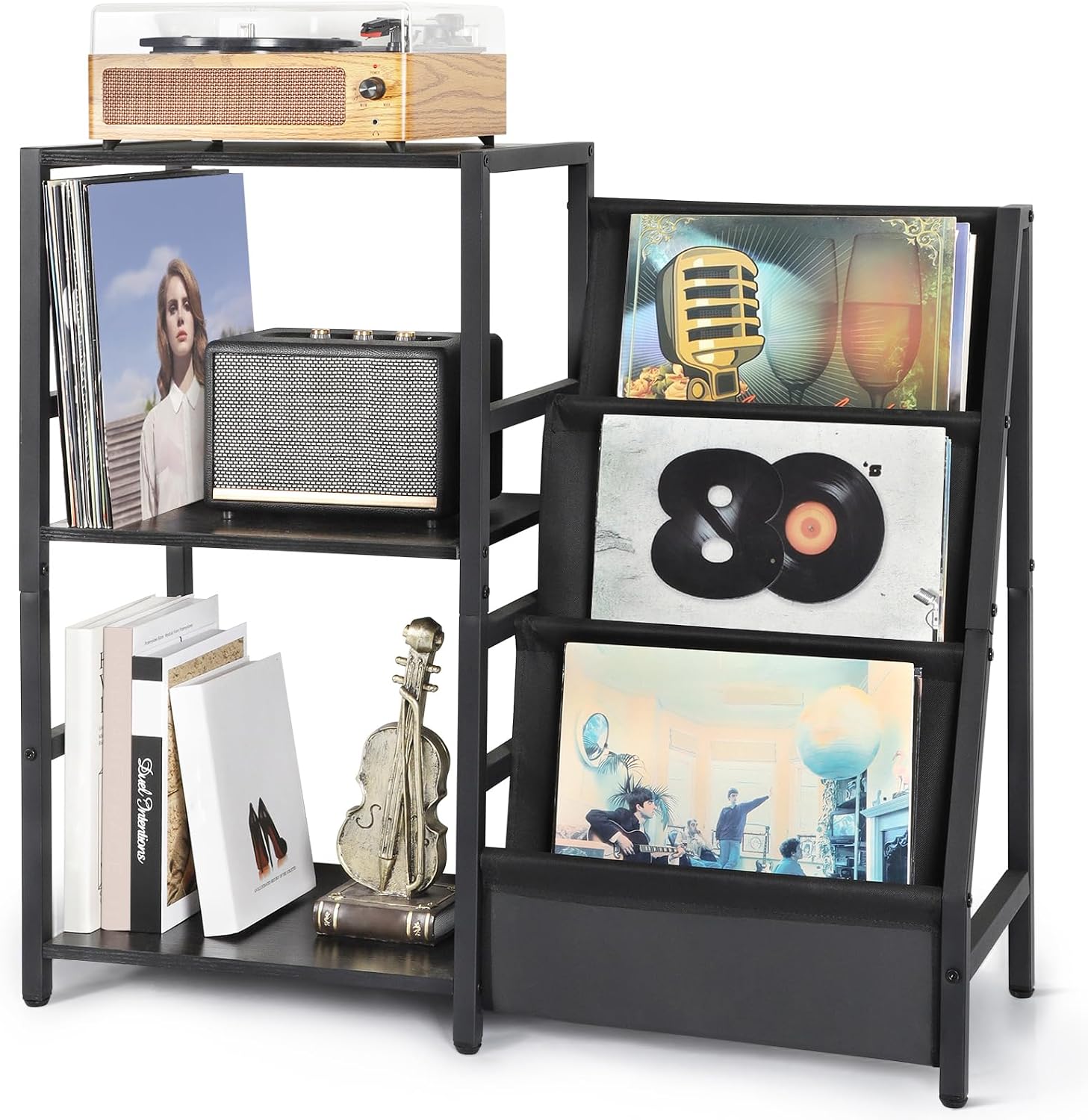 Detalle de Bikoney BKNY-SHELF-001 platenkast voor 200 albums, 3 niveaus, zwart