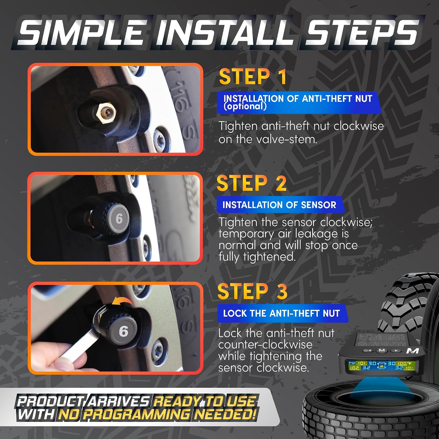 Thumbnail 4 de Marcala TPMS Set of 4 Sensors 0-98 PSI 🚚