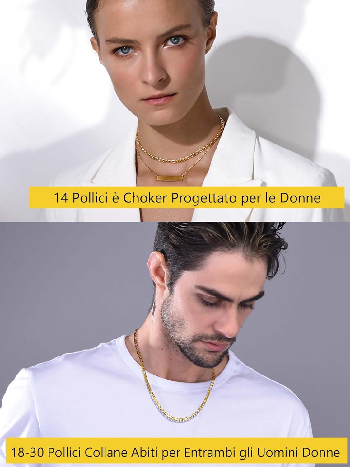 Thumbnail 5 de PROSTEEL Collana Catena Semplice da Uomo a Modello Maglia Figaro 3+1 – Acciaio Inossidabile/Placcato Oro 18K, due tonalità, 46/51/55 cm