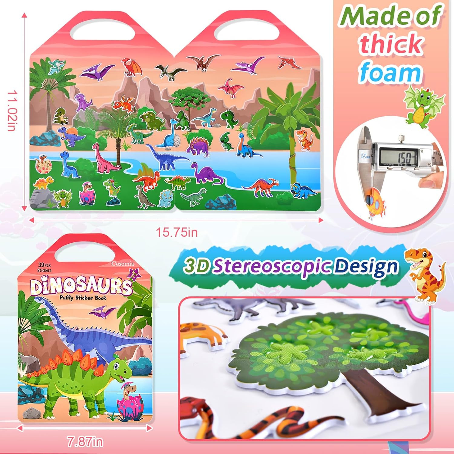 Thumbnail 3 de Cosomia 6 Set Puffy Sticker Books Activity for Kids (260pcs): 3D Reusable Sticker Books for Travel and Play