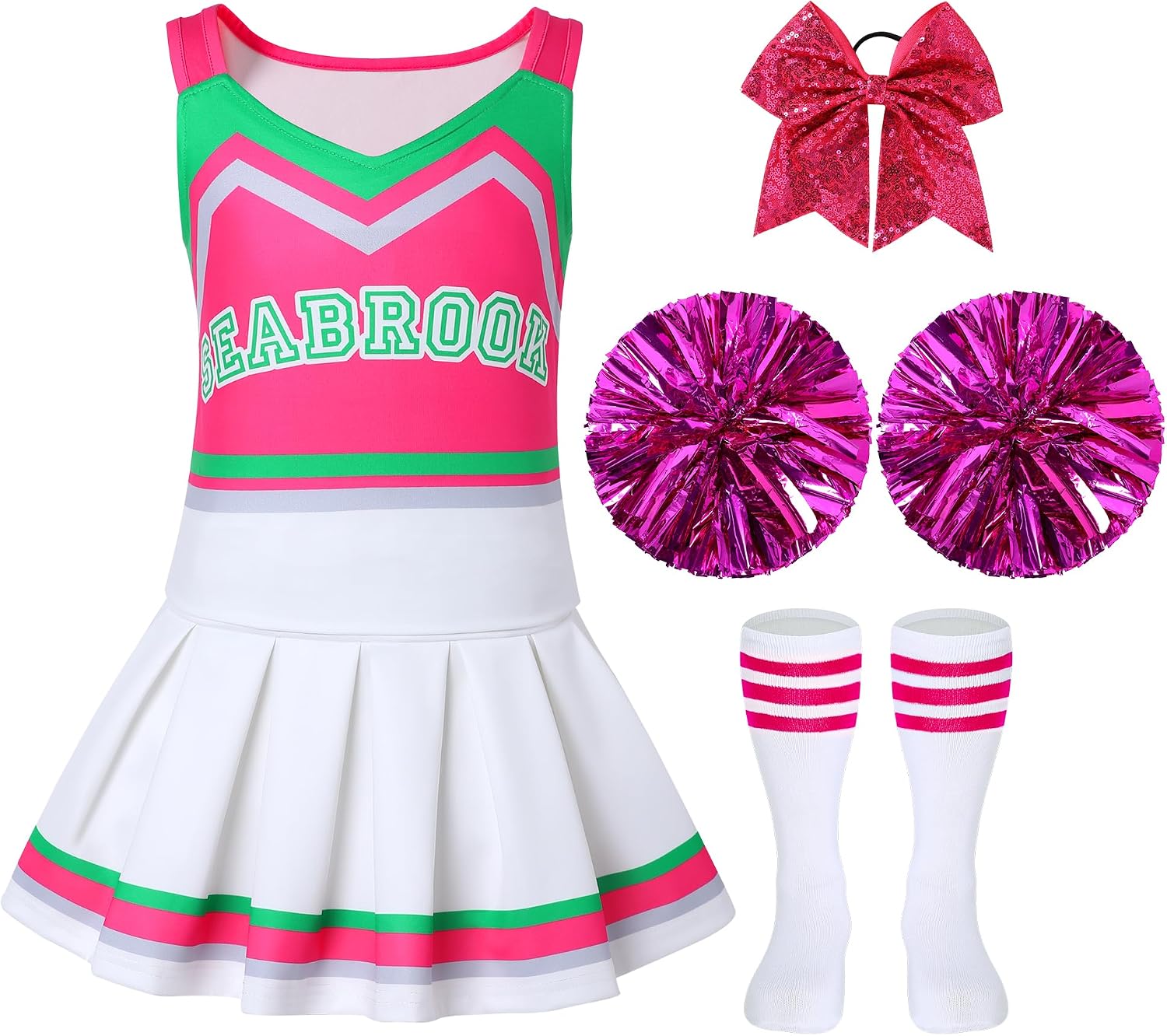 Detalle de ZapLute ZPT1364 Girls' Cheerleader Costume with Pleated Skirt and Pom-Poms