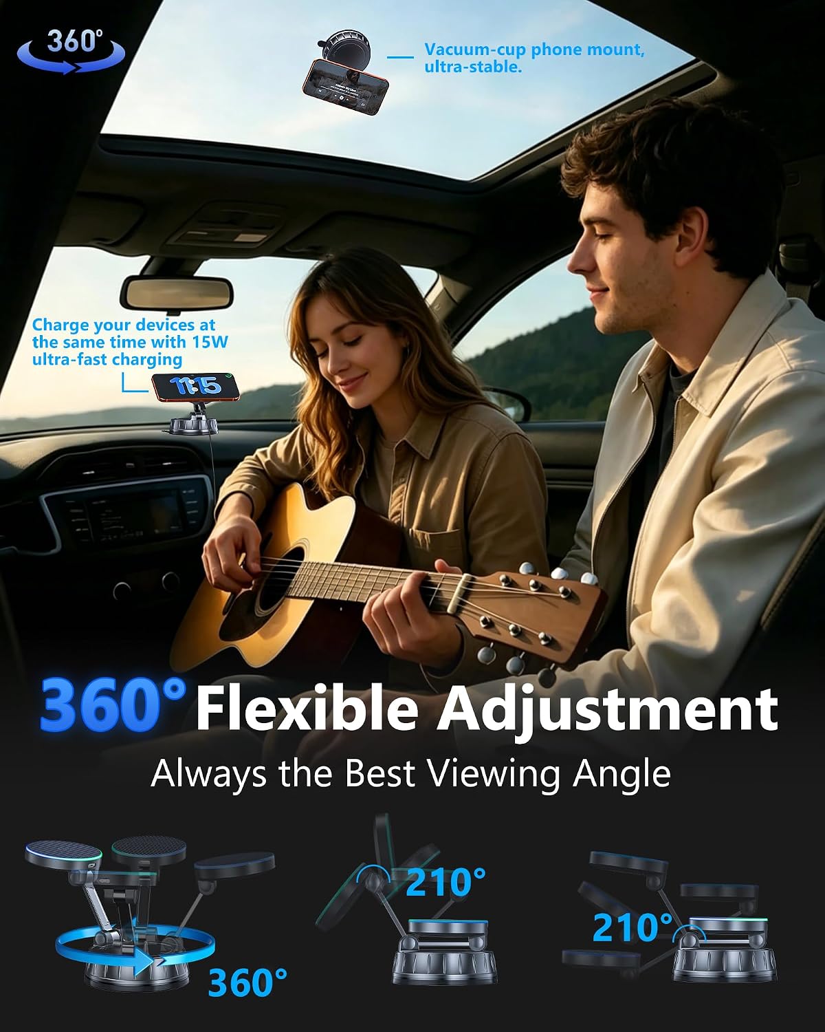 Detalle de Magnetic wireless car mount charger 15W