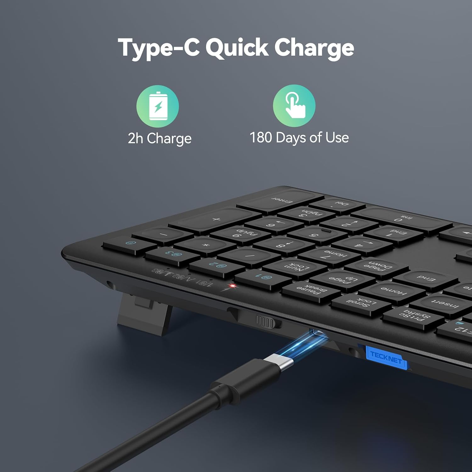 Thumbnail 2 de TECKNET Wireless Keyboard (UK Layout) — 4 devices, 4 modes, rechargeable 2.4GHz USB/Bluetooth