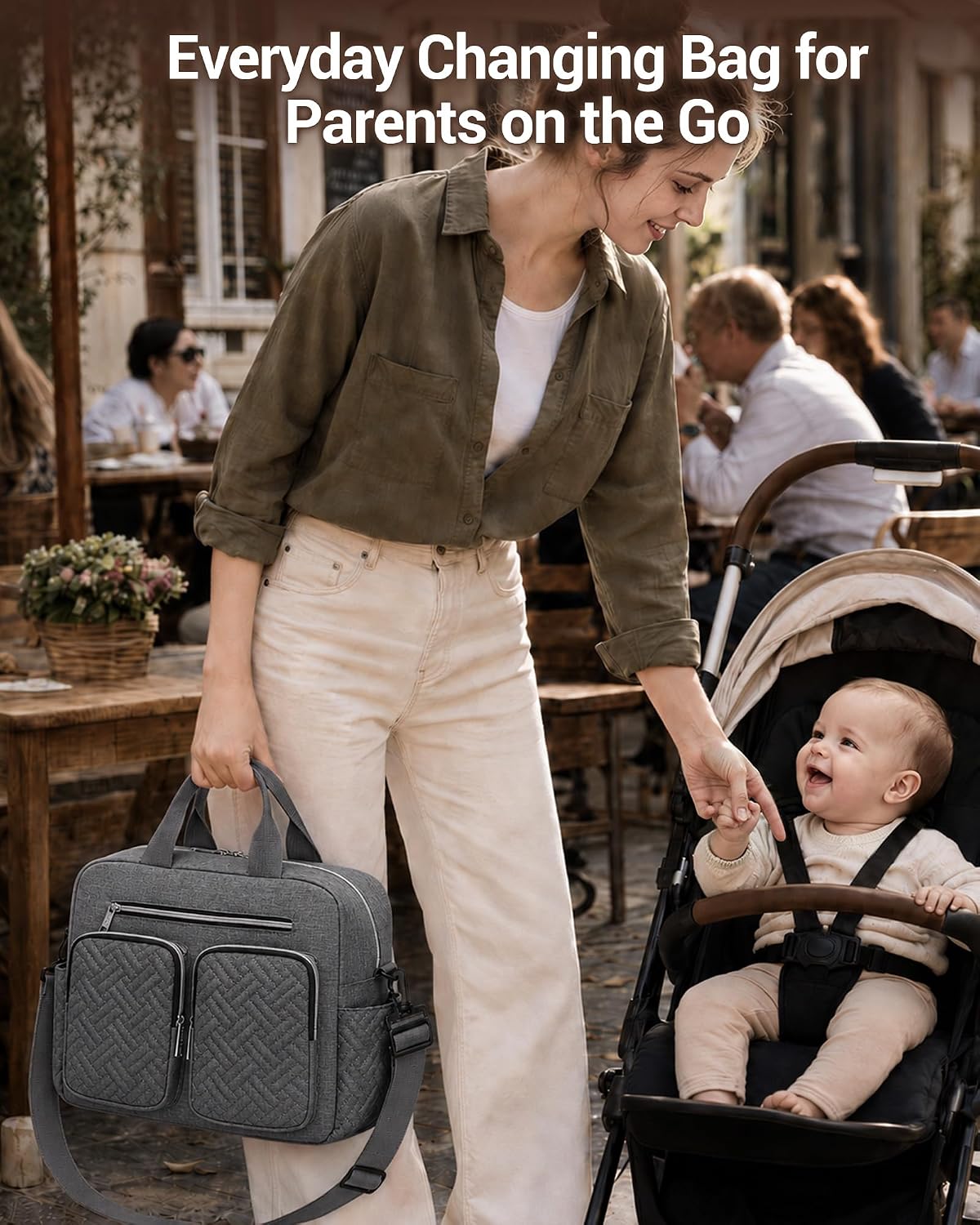 Detalle de Kono Baby Changing Bag: Multifunction Nappy Bag with Insulated Pockets and Stroller Straps