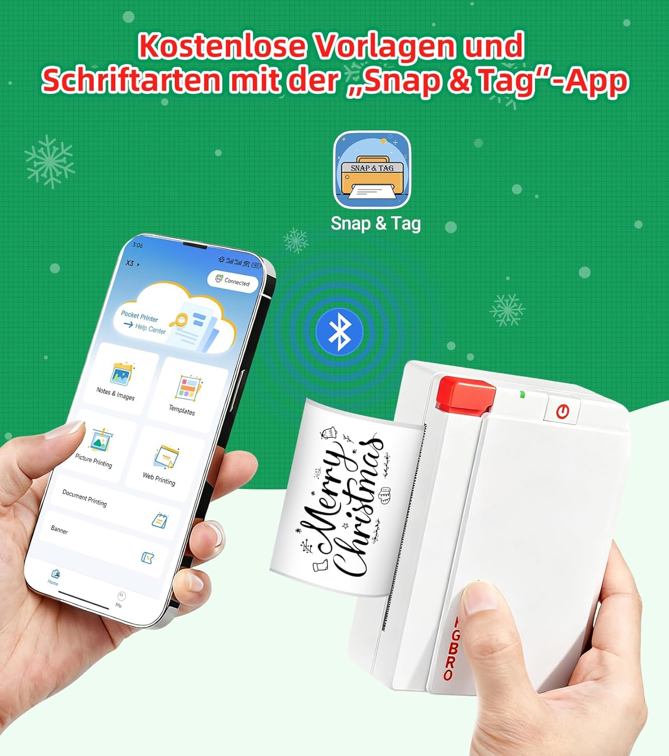 Detalle de ORGBRO X3 Mini Drucker: Bluetooth‑Stickerdrucker für Smartphone mit 300 DPI