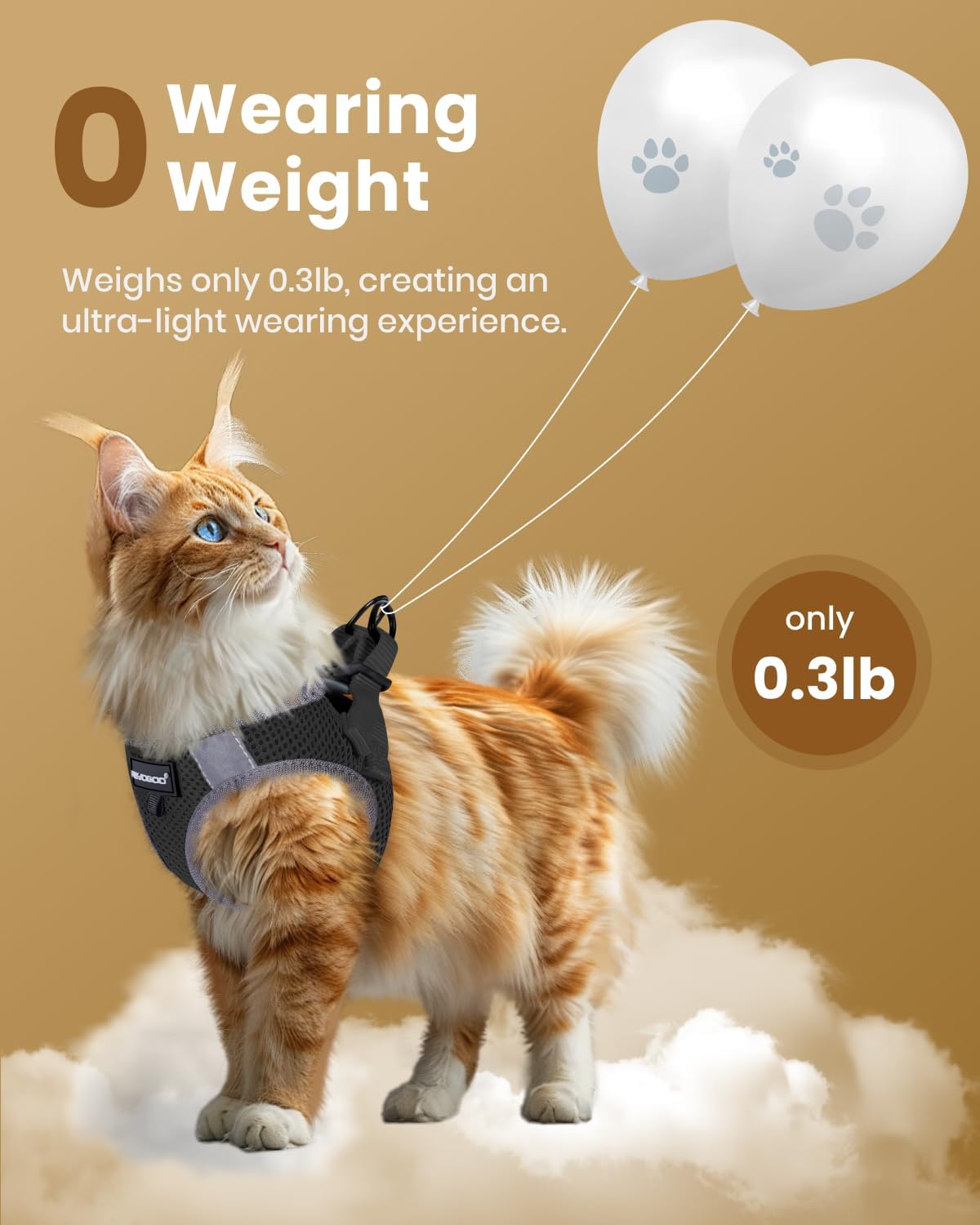 Detalle de FAYOGOO Cat Harness and Lead Set Escape Proof – Large, UK Walks, Adjustable & Step-In