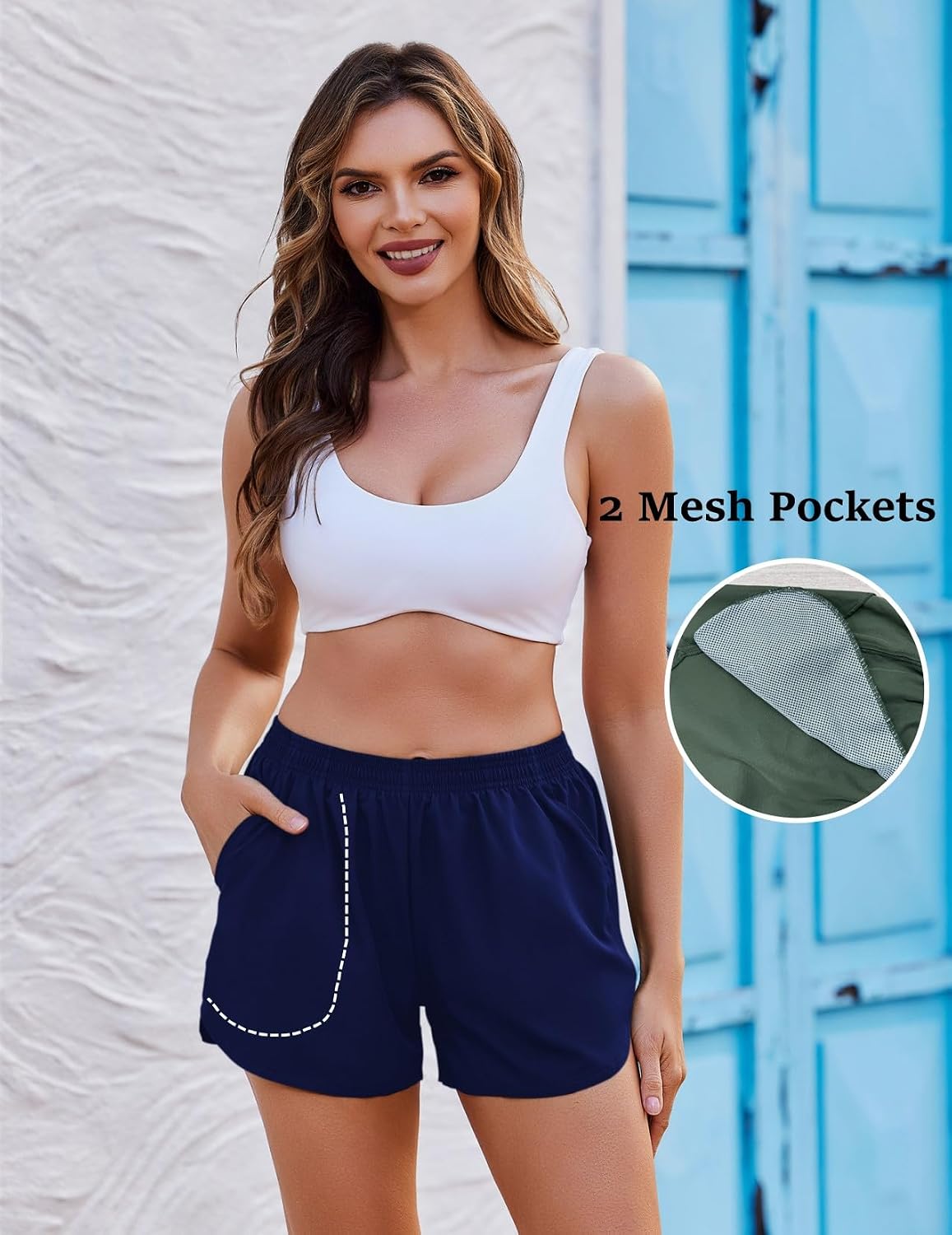 Detalle 2 de Ekouaer Pantaloncini da Bagno Donna con Boxer Interno – design a doppio strato, Tasche e spacchi laterali
