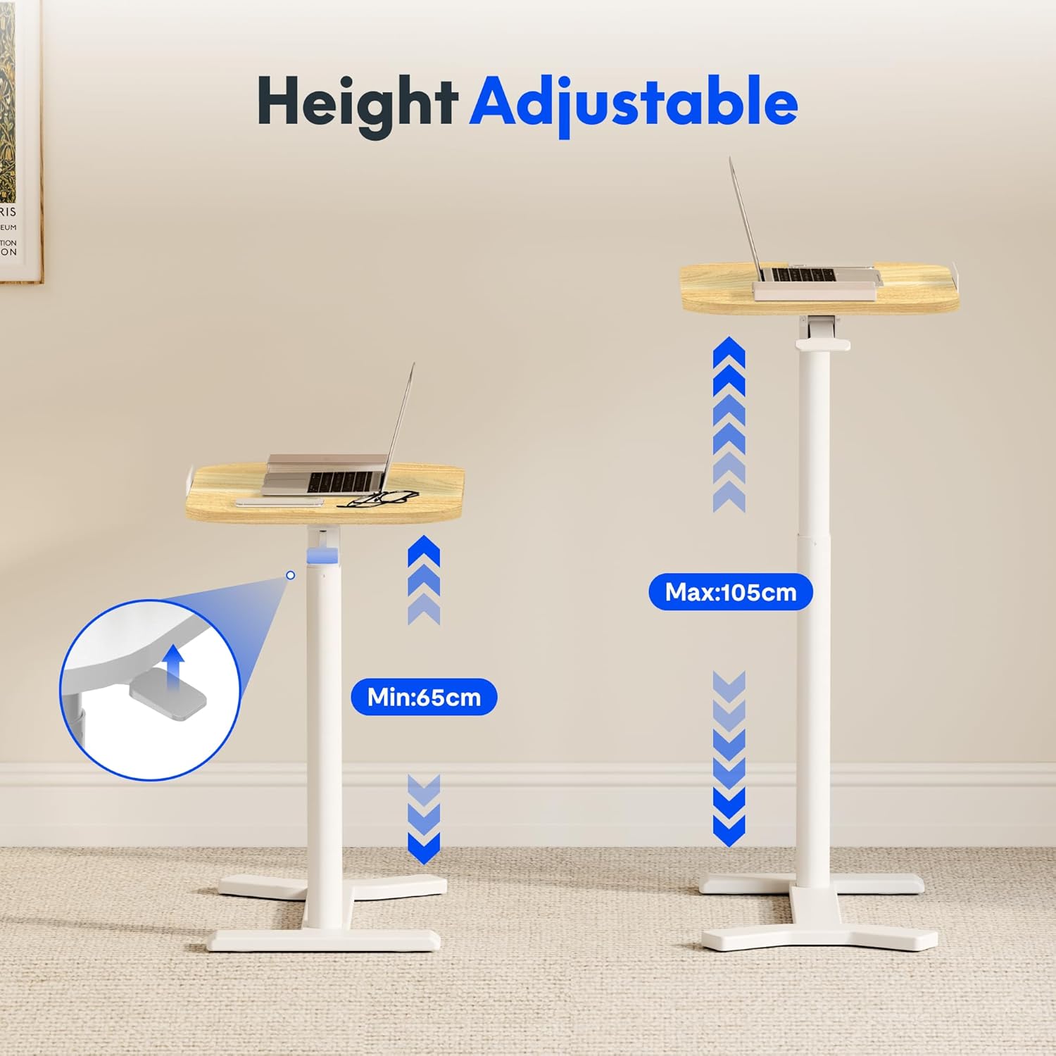 Thumbnail 5 de FLEXISPOT Overbed Table with Wheels – Adjustable, tiltable maple bedside desk (60 x 40 cm)
