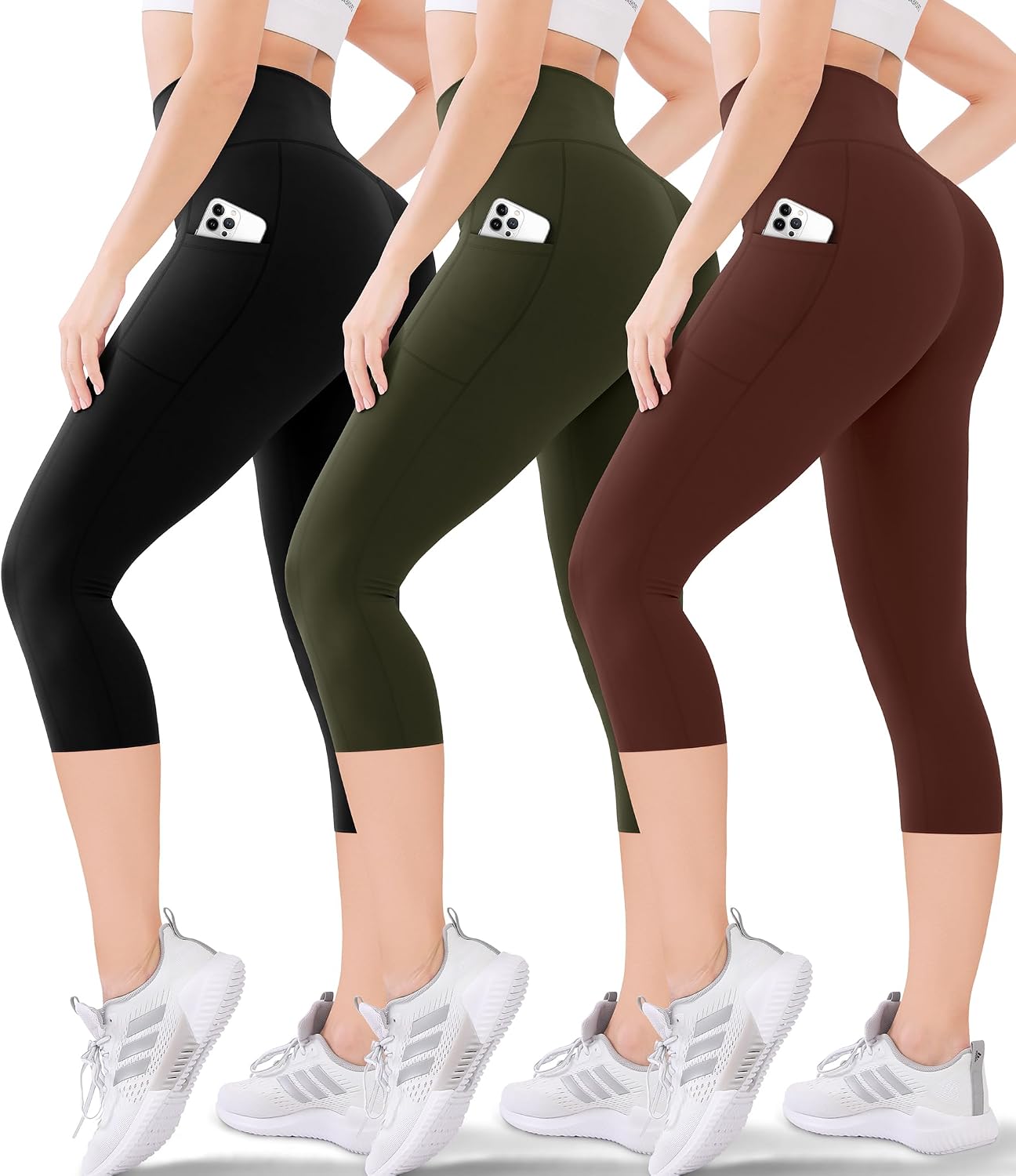 Detalle de Blisset Women's High Waisted Capri - Buttery Soft, Tummy Control, No See-Through Workout Capri