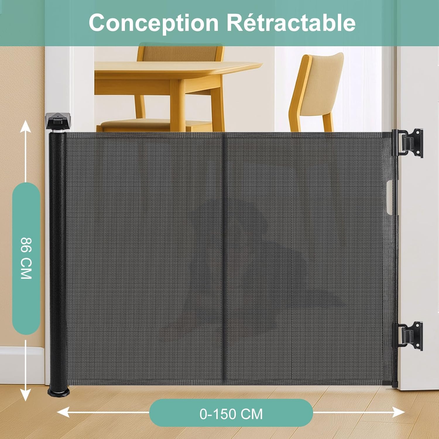 Thumbnail 5 de Barrière Sécurité pour Enfant et Chien - Barrière Sécurité Retractable 1,5 m avec Renforcement en Fibre de Verre